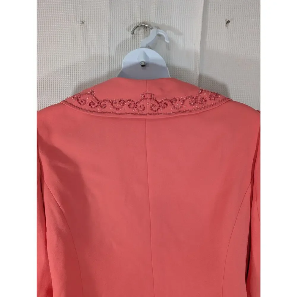 LESLIE FAY! STUNNING RIPE PEACH DOUBLE BREASTED, BEAD/EMBROIDERY JACKET! 18WP - Picture 8 of 12